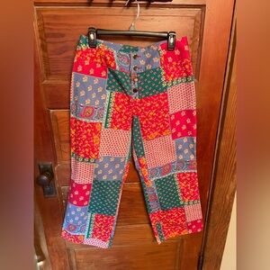 Dry Goods Patchwork Floral Button Pants - Blue, Green, Pink, Red, Cream